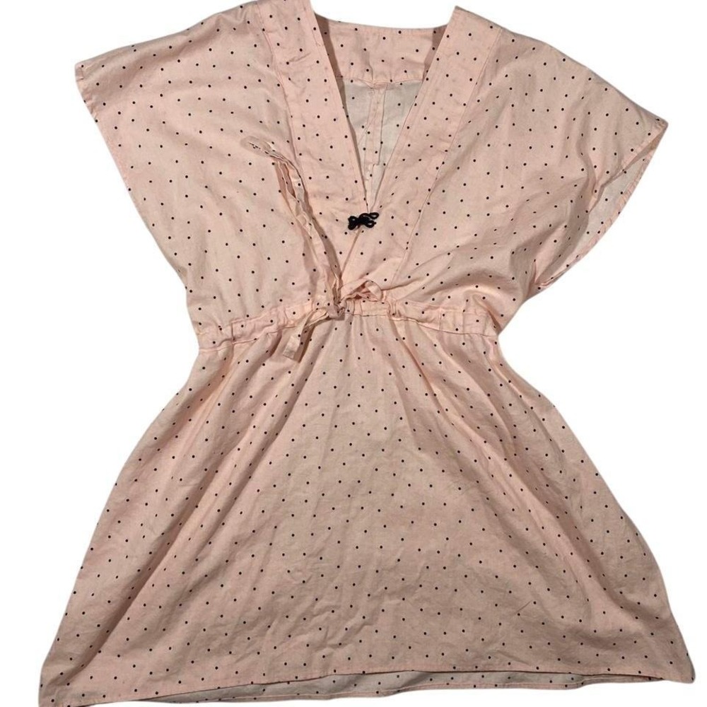 Pink Polka Dot Mini Dress Tie‎ Waist Short Sleeve V Neck Casual Coquette Ballet